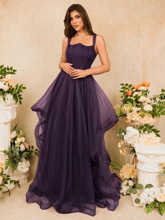 Elegant Blue Satin Sleeveless Bridesmaid Dress with High Waist and Ruffle Hem - Flowing A-Line Design for Weddings and Formal Events, Wedding Dresses for Bride