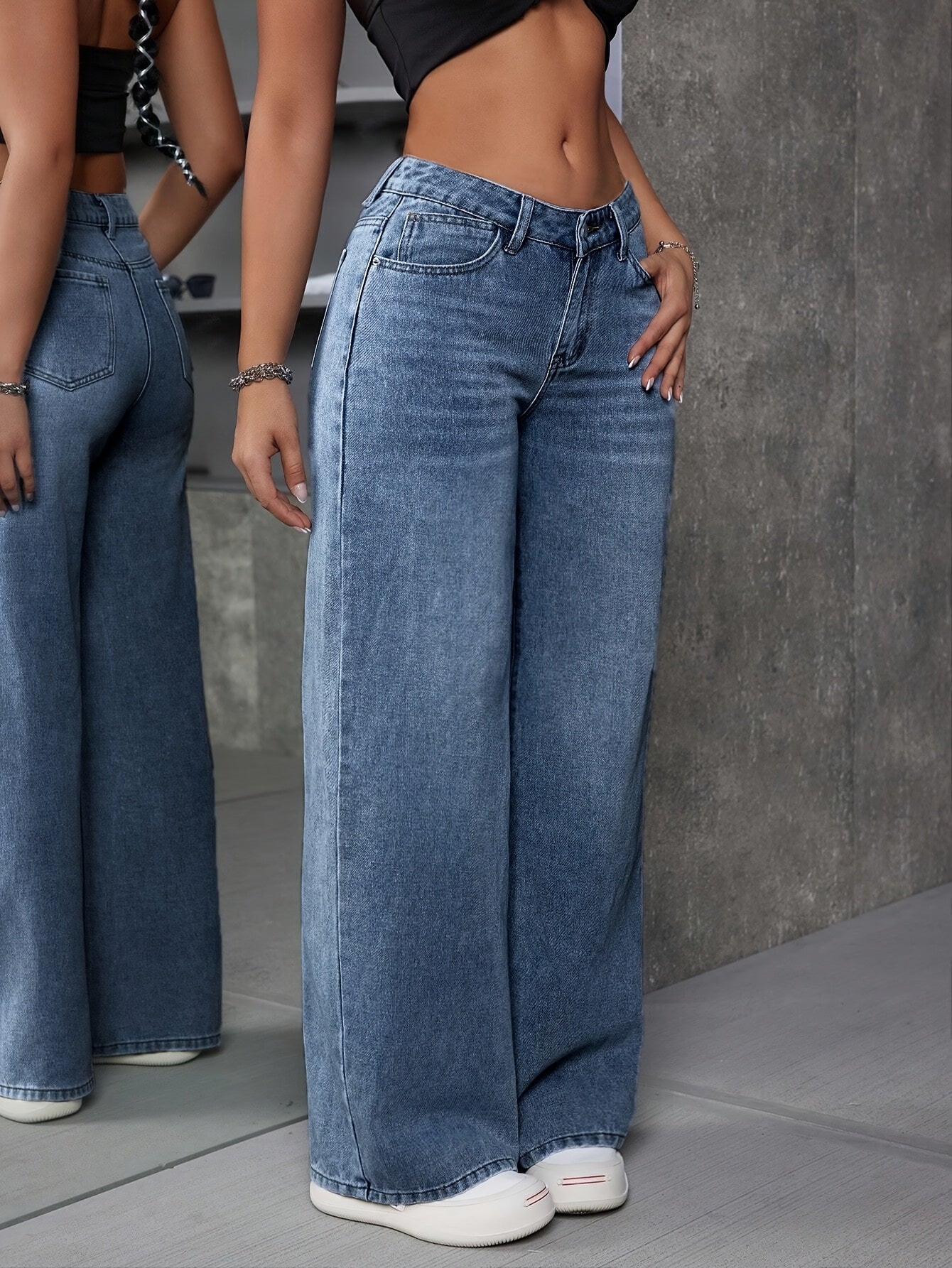 Women's High Waist Straight Leg Jeans - Retro Streetwear Style Dark Blue Denim Pants with Drop Waist & Wide Leg, Machine Washable Casual Daily Wear for Spring Summer Fall, Spring Summer Fashion | Durable Fabric Jeans