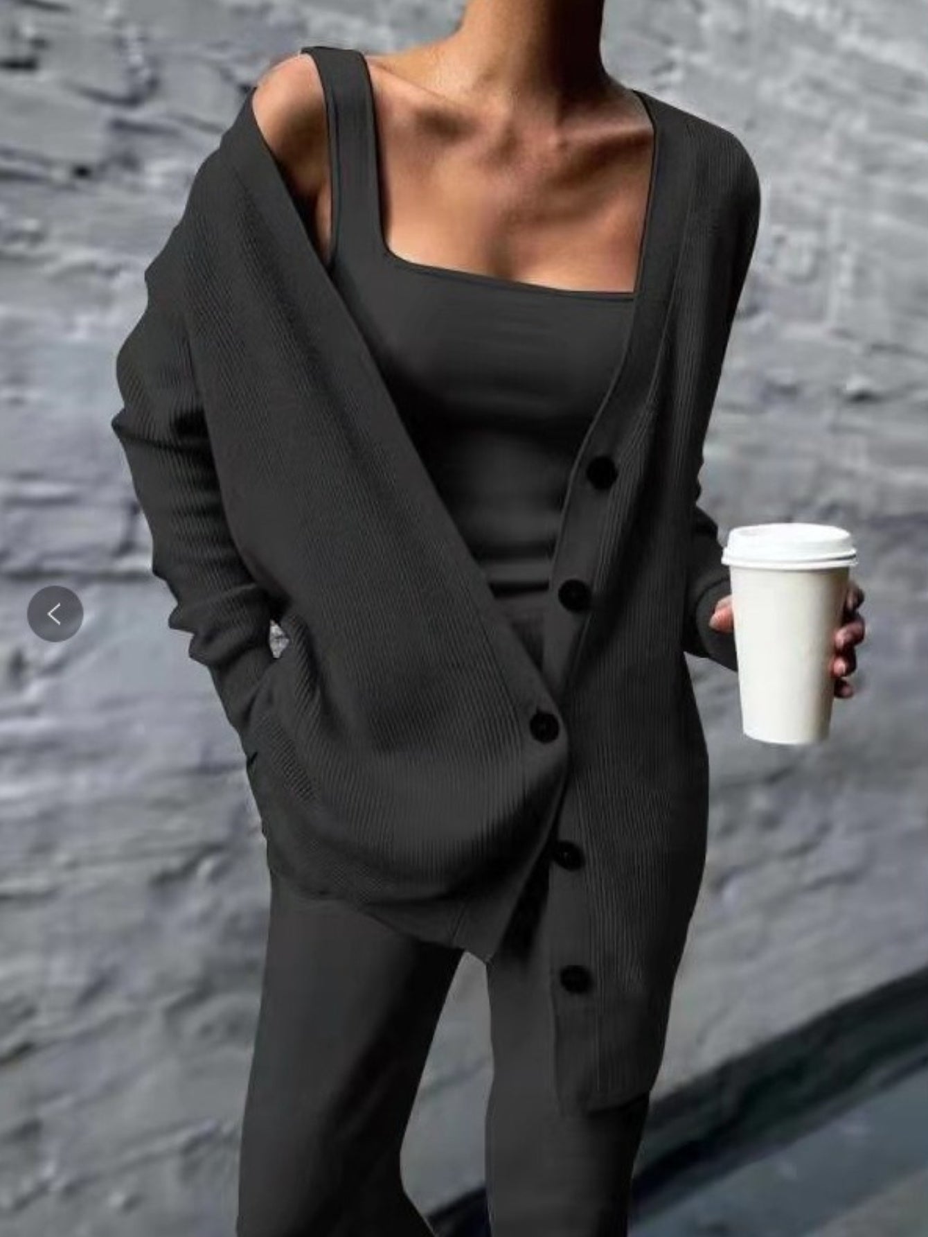 Casual Three-Piece Set Women's Casual Three-Piece Set - Solid Color Jacket, Vest & Pants | Button-Up Front, Long Sleeve, Loose Fit for Spring and Autumn | Relaxed Fit Construction
