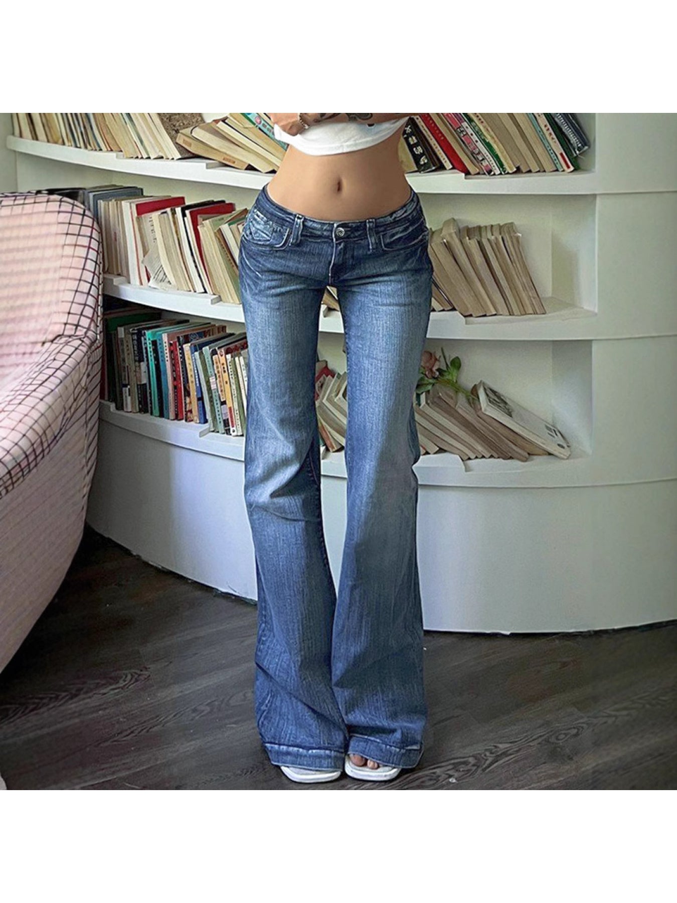 2025 New Low-Waist Distressed Jeans For Women- Loose Wide-Leg Slightly Flared Jeans, Y2K Style Jeans, New Women'S Fashionable Denim Long Pants For Spring, Summer And Autumn