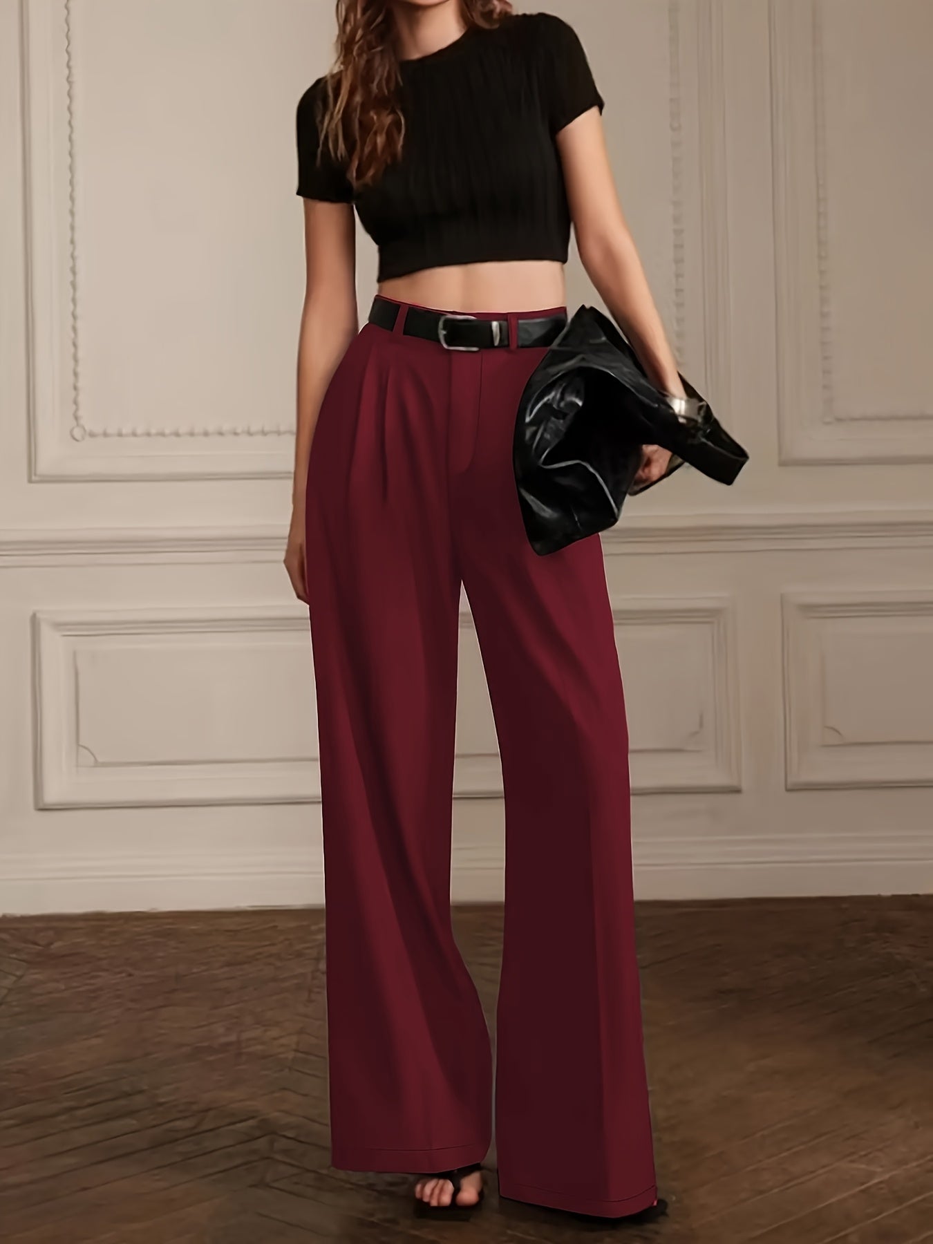 Simeya Slim Fit Solid Color Pleated Commuting Pants