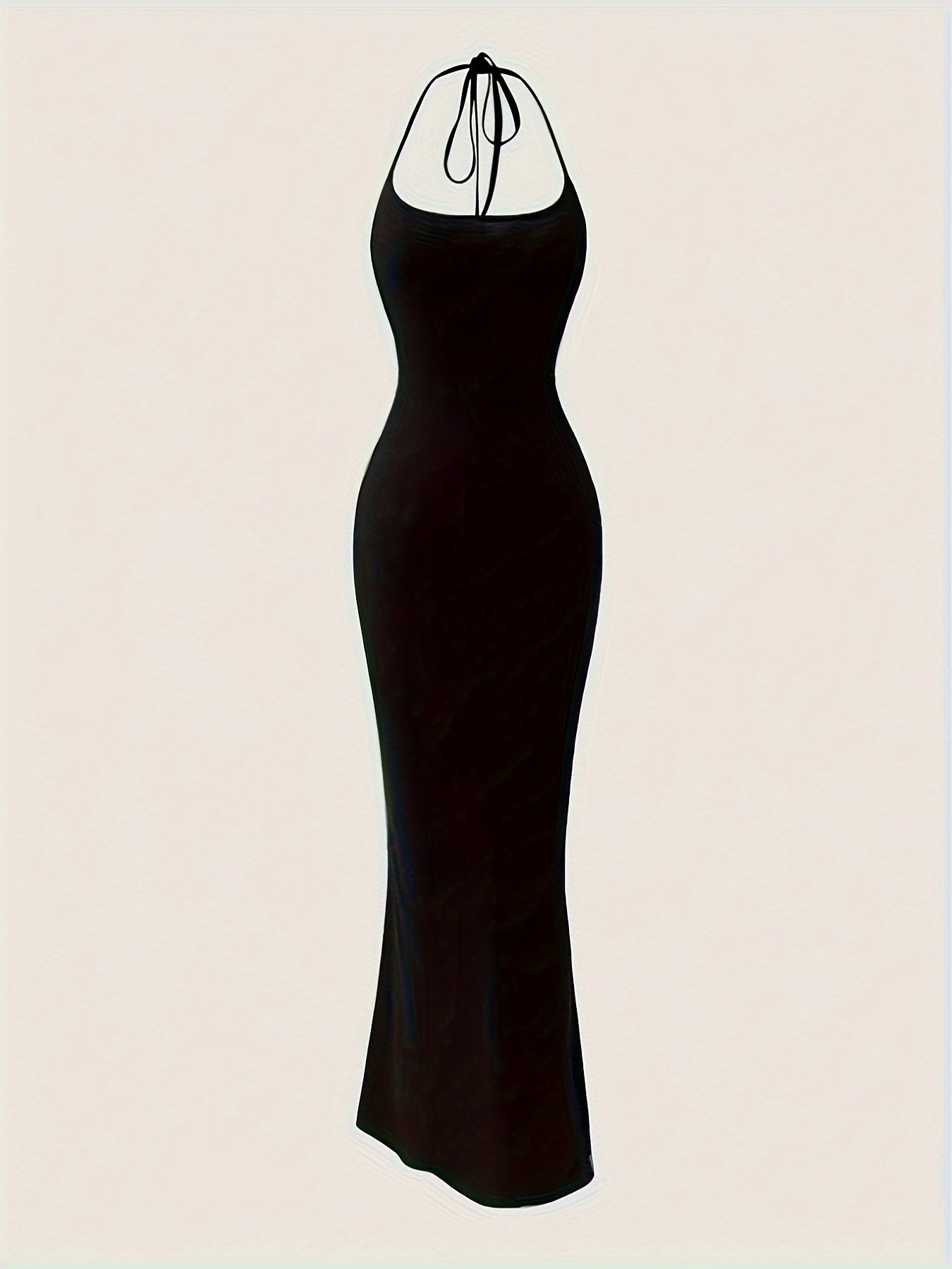 Sleek Sexy Solid Color Halter Neck Dress, Comfortable Sleeveless Slim Tie Back Women's Clothing