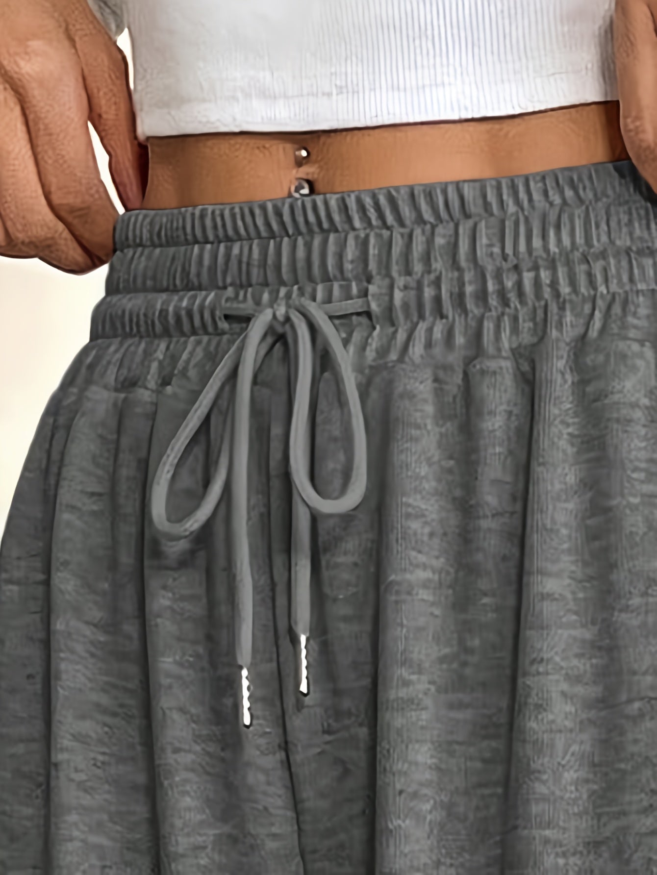 Comfortable Wide-Leg Joggers Comfortable Women's Casual Wide-Leg Joggers | Gray Drawstring Waist, Loose Fit, All-Season Comfort Pants | Medium Elasticity