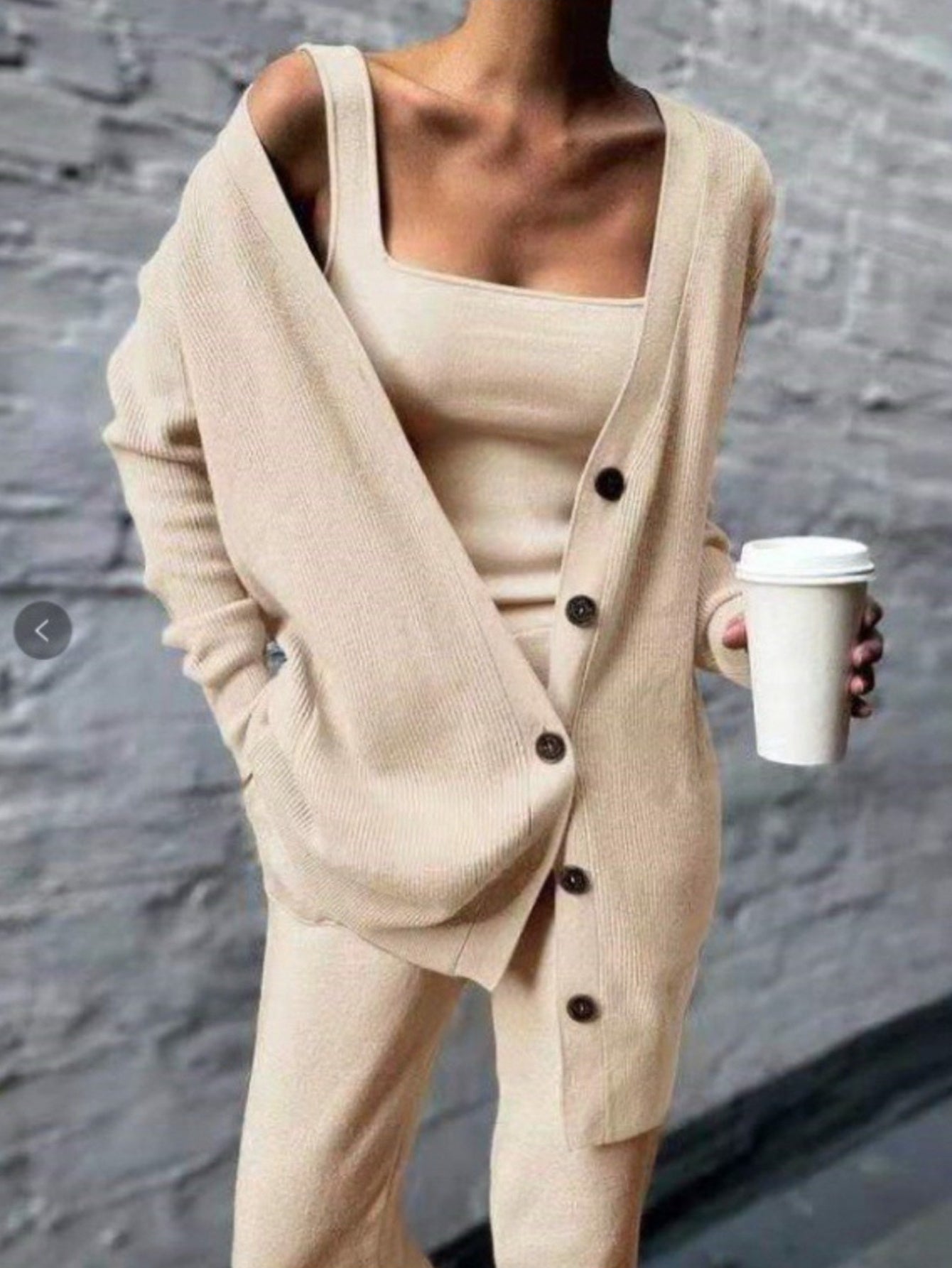 Casual Three-Piece Set Women's Casual Three-Piece Set - Solid Color Jacket, Vest & Pants | Button-Up Front, Long Sleeve, Loose Fit for Spring and Autumn | Relaxed Fit Construction