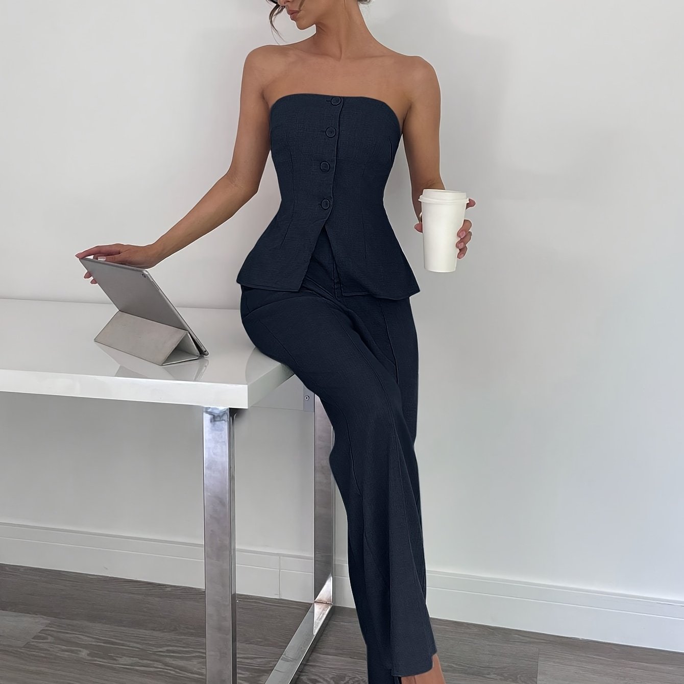 Elegant Suit Elegant Off-Shoulder Backless Vest and Long Pants Suit | Women's Fashionable for Business Commuting